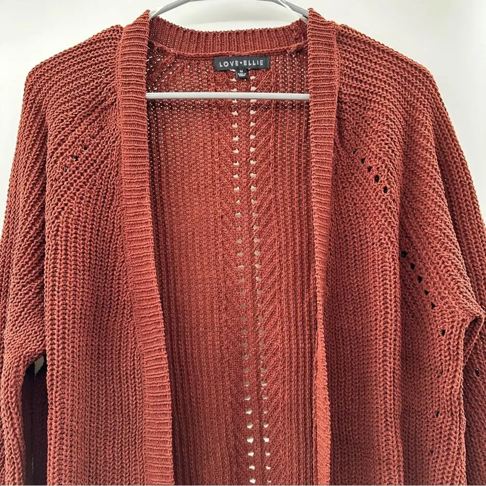 Stitch Fix Love Ellie Anna‎ Pointelle Open Front Rust Knit Cardigan Sz M NEW